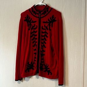 Boston Proper Red jacquard zip from sweater